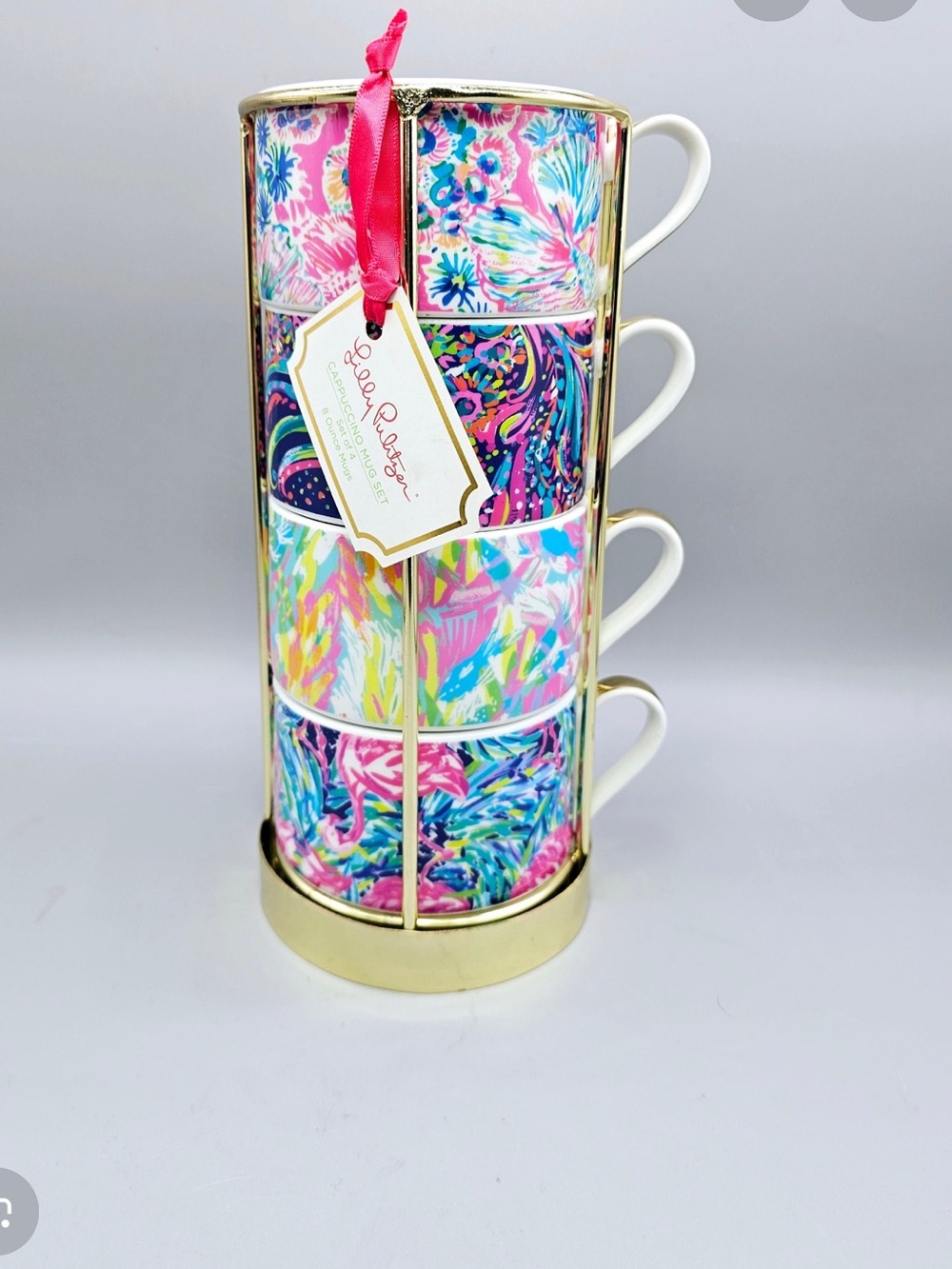 Stacked colorful teacups